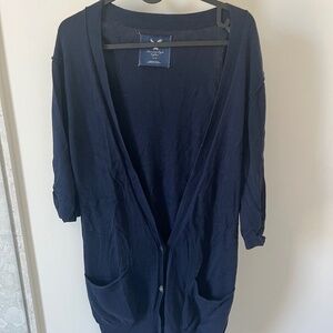 AMERICAN EAGLE Navy Blue 3/4 Sleeve Knit Button Down Cardigan